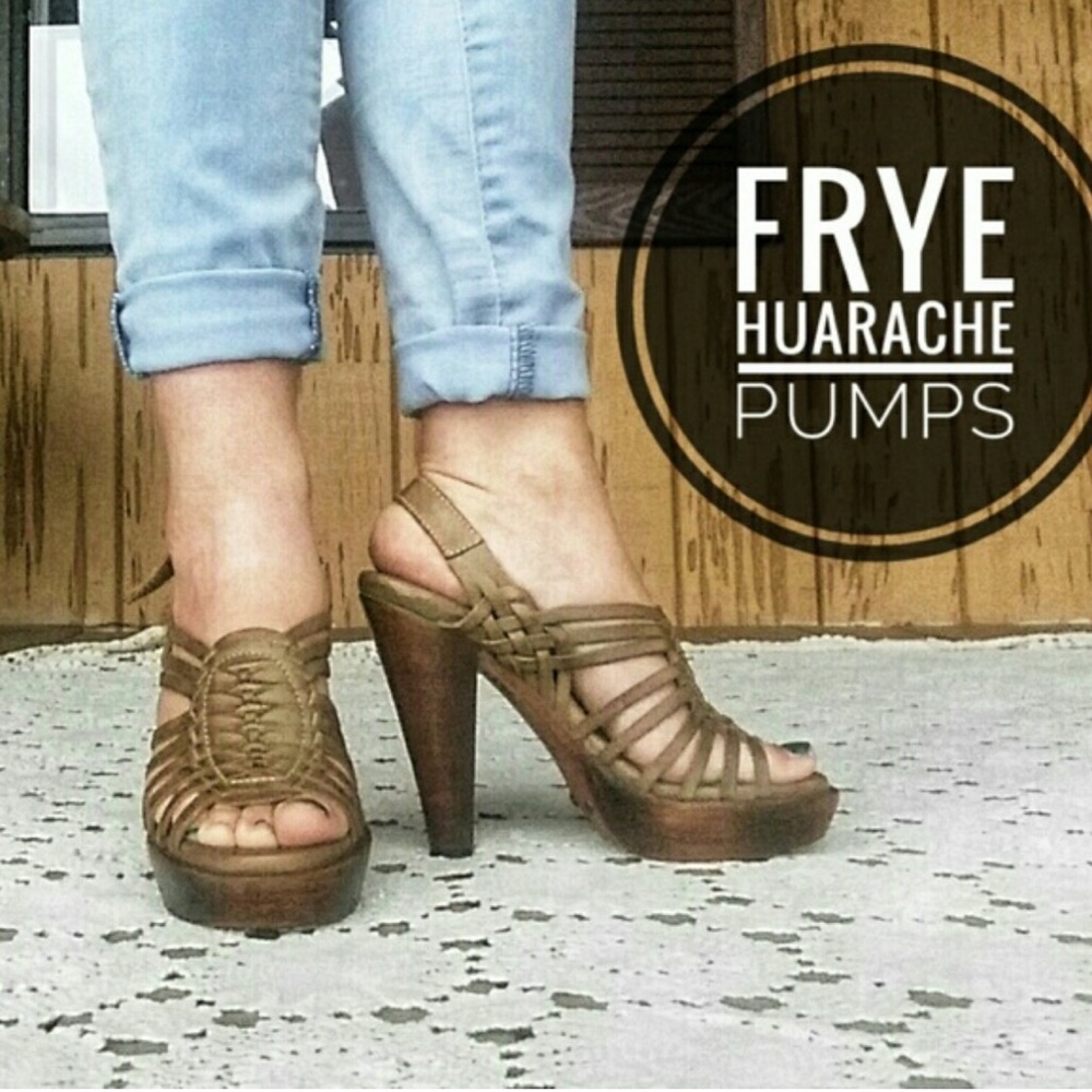 Frye Joy Huarache Sandals Heels in Black Leather